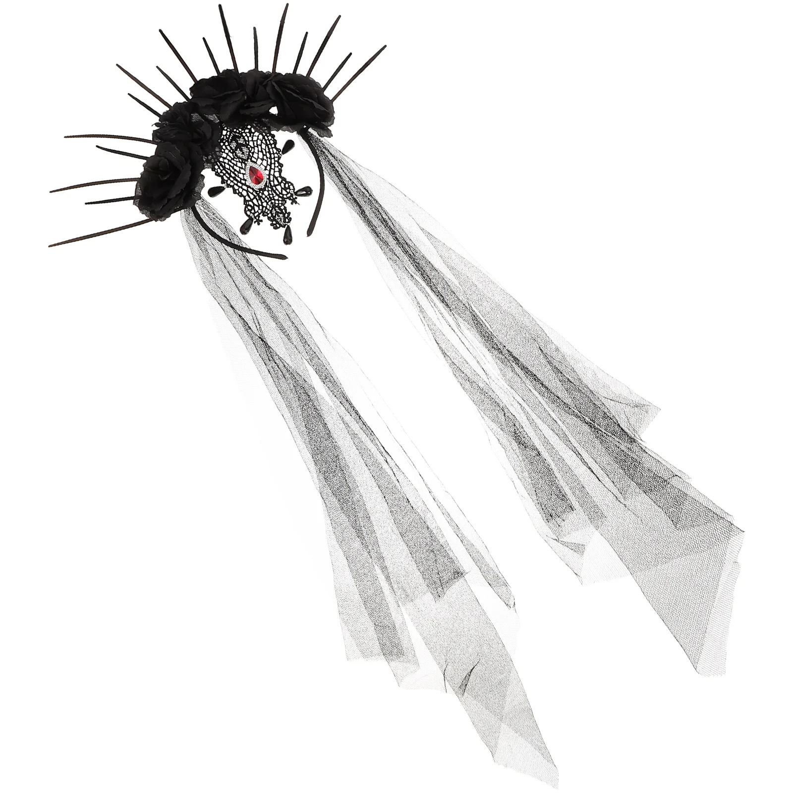 

Headband Halloween Long Veil Performance Unique Hair Decor Black Ornament Cosplay Party Clasp Bands