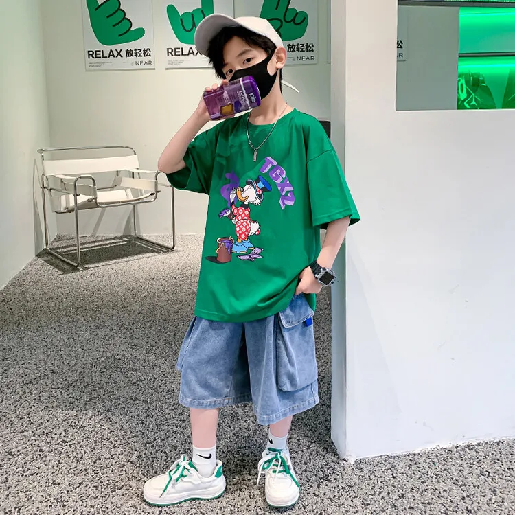 

2022 New Casual Teenage Kids Clothes Sets Boys Short-Sleeve Summer Sport Suit Cartoon Children Outfits 4-14 Years Old Costumes