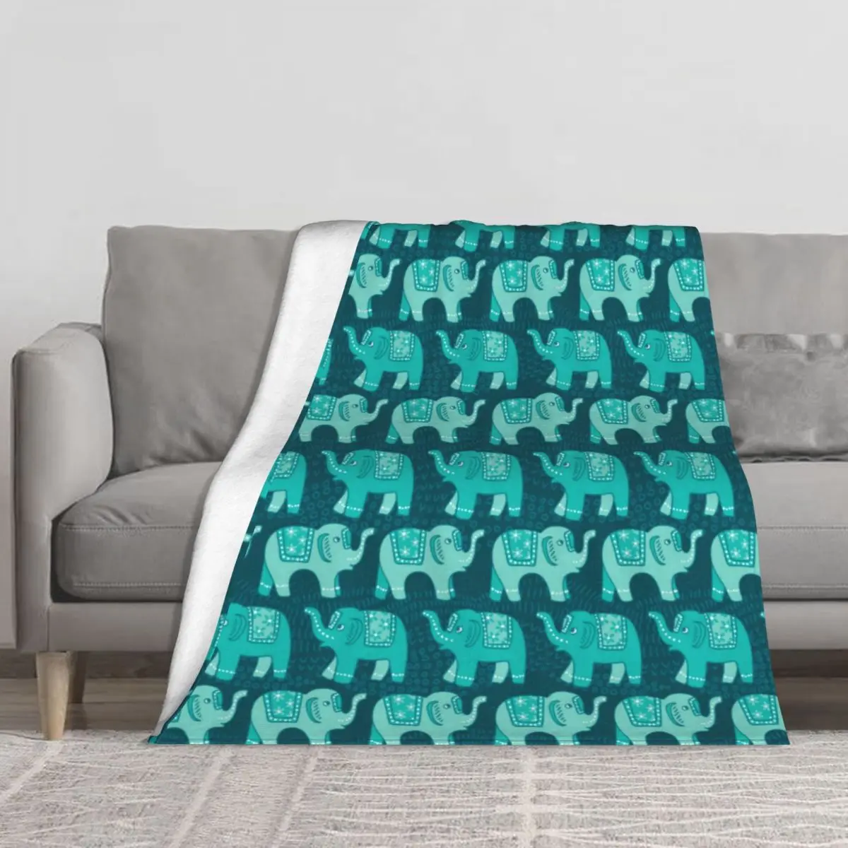 

Teal Floral Elephant Blanket Paisley Animal Print Furry Bed Throw Blanket For Sleeping Cozy Blankets