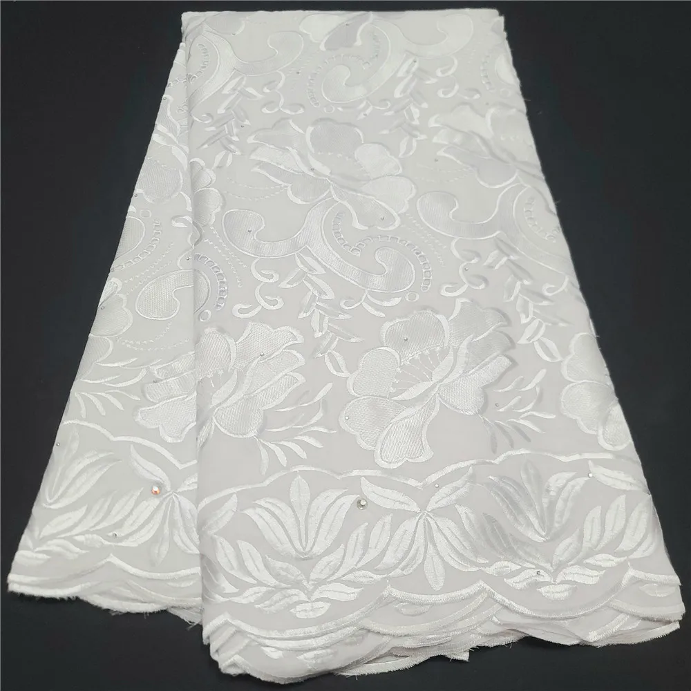 

Swiss Barris New 100% Cotton Fabric 5 Yards High Quality African French Wedding Party White Fabric For Wedding Party Tailor A016