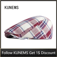 kunems classic plaid berets fashion retro octagonal hats casual peaked cap peaky blinders cotton hat for man unisex gorras