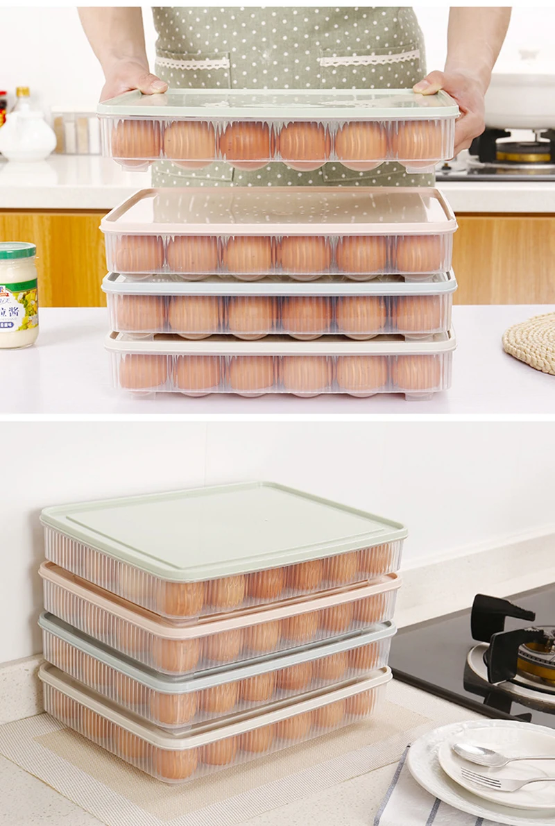 

New Portable 24 Holes Eggs Holder Useful Plastic Egg Tray Holder Storage Box Container Organizer Bin With Lid For Kitchen Fridge