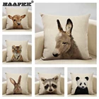 Подушка с мультяшным принтом животного, декоративная подушка для дивана в гостиной, 45x45 см, льняная Подушка, аксессуары для автомобильных сидений, подушка