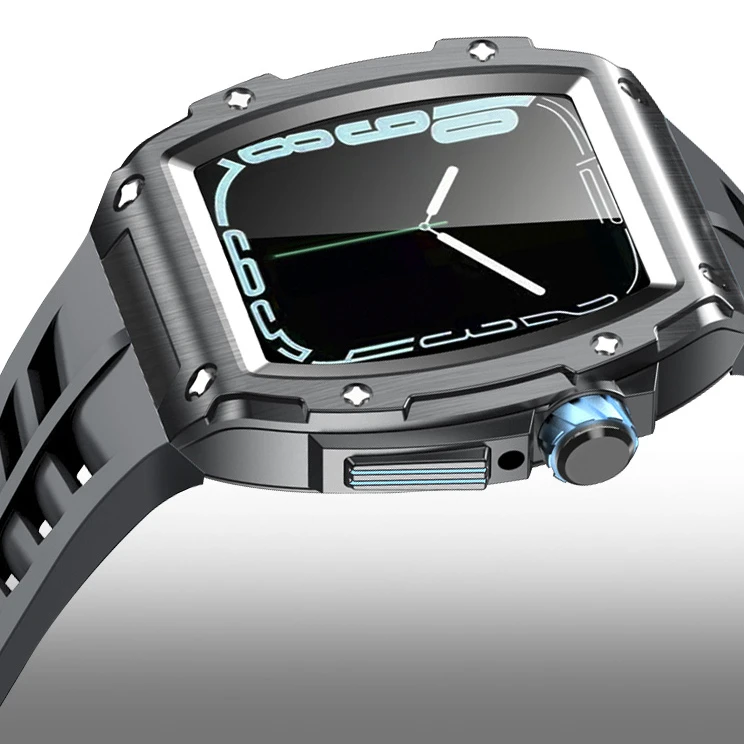 Luxury Modification Kit For Apple Watch Case 45mm 44mm Rubber Strap Aluminum Alloy Case for iWatch Series 7 6 SE 5 4 Accessories