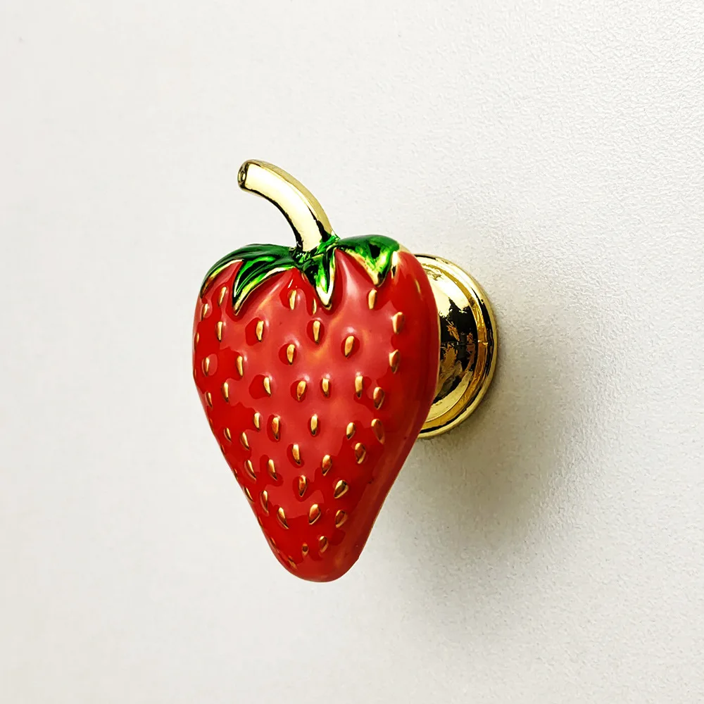 

Cute Cartoon Kids Knob Drawer Shoe Cabinet Wardrobe Cabinet Strawberry Handle Gold Red Green Children Room Decorative Handle