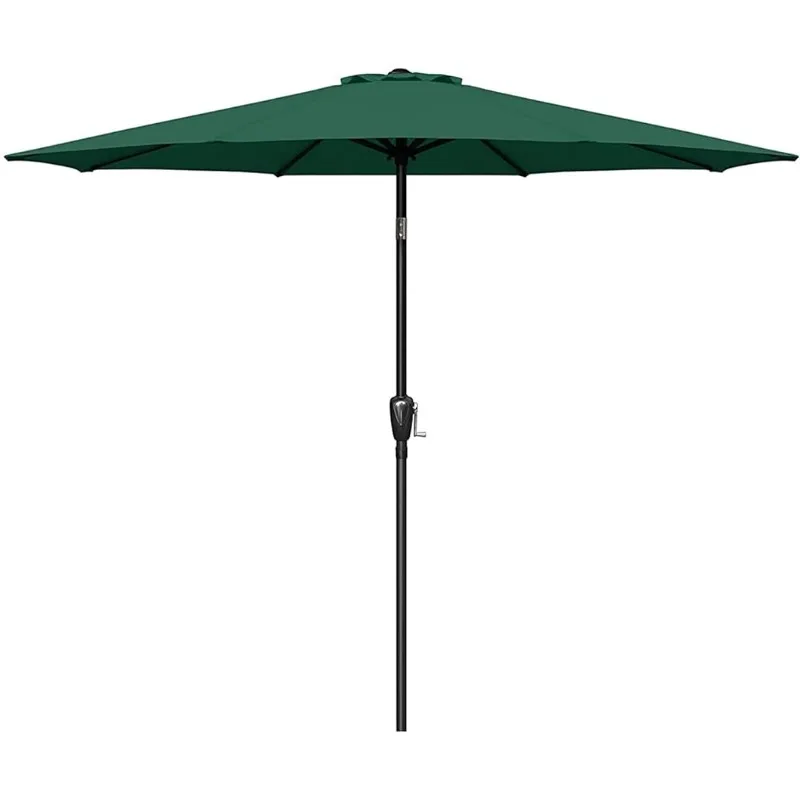 9ft Outdoor Market Table Patio Umbrella with Button Tilt, Crank and 8 Sturdy Ribs for Garden, New Green