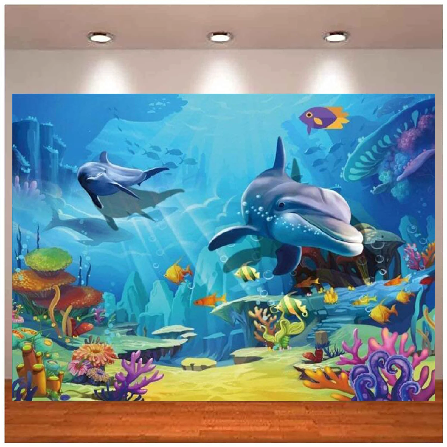 

Photography Backdrop Baby Shower Kids Birthday Party Decor Fishes Coral Reef Underwater Seabed World Background Banner Poster