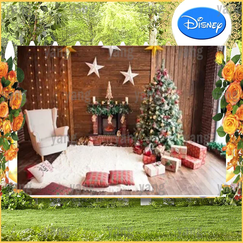 Custom Lovely Cartoon Bedroom Winter Tree Decoration Photography Background Gifts Merry Christmas Banner Happy Party Backdrop