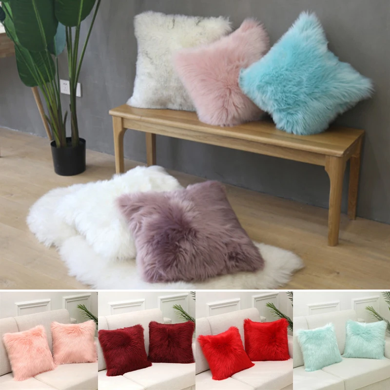 

Pillow 45x45cm Decor Room Cover Cushion Living Home Decor Sofa Cover Pillow Grey Plush Solid Throw Cushion
