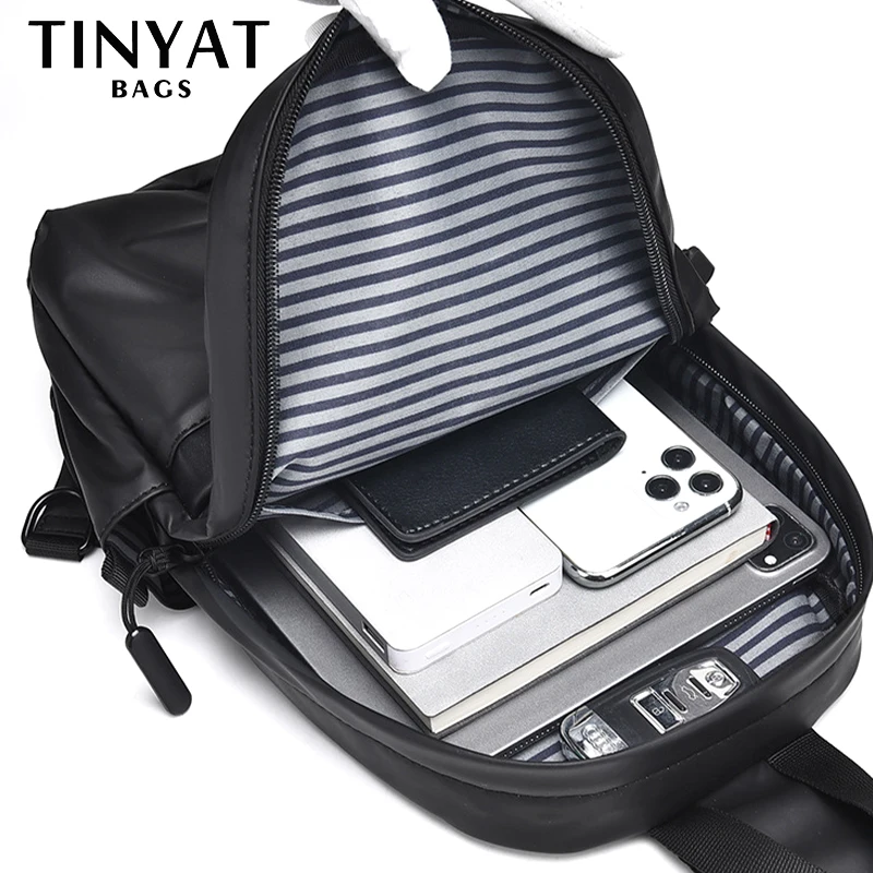 TINYAT Men's 7.9' Ipad Chest Bags PU Waterproof Travel Sling Shoulder Bag Husband Fashion Crossbody Bag Messenger Pack For Male