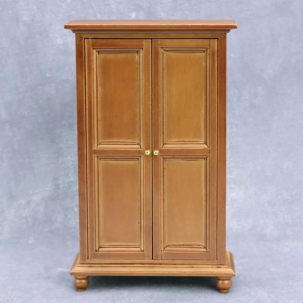 

Деревянный кукольный домик 1:12, мини-шкаф с двумя дверцами, миниатюрная мебель для спальни, микро-сцены, вертикальные украшения для шкафа в с...