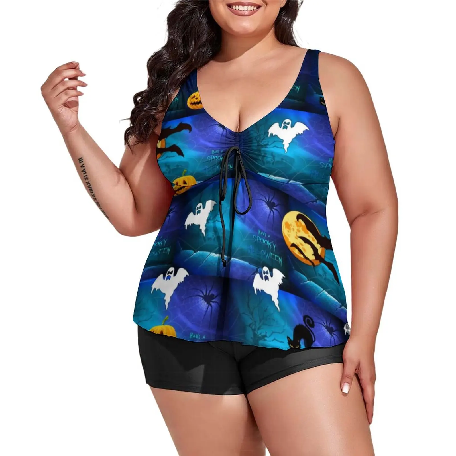 

Bats Running Swimsuit Spooky Halloween Two-Piece Tankini Swimwear Fantasy Swimsuits Oversize Custom Pool Beach Wear