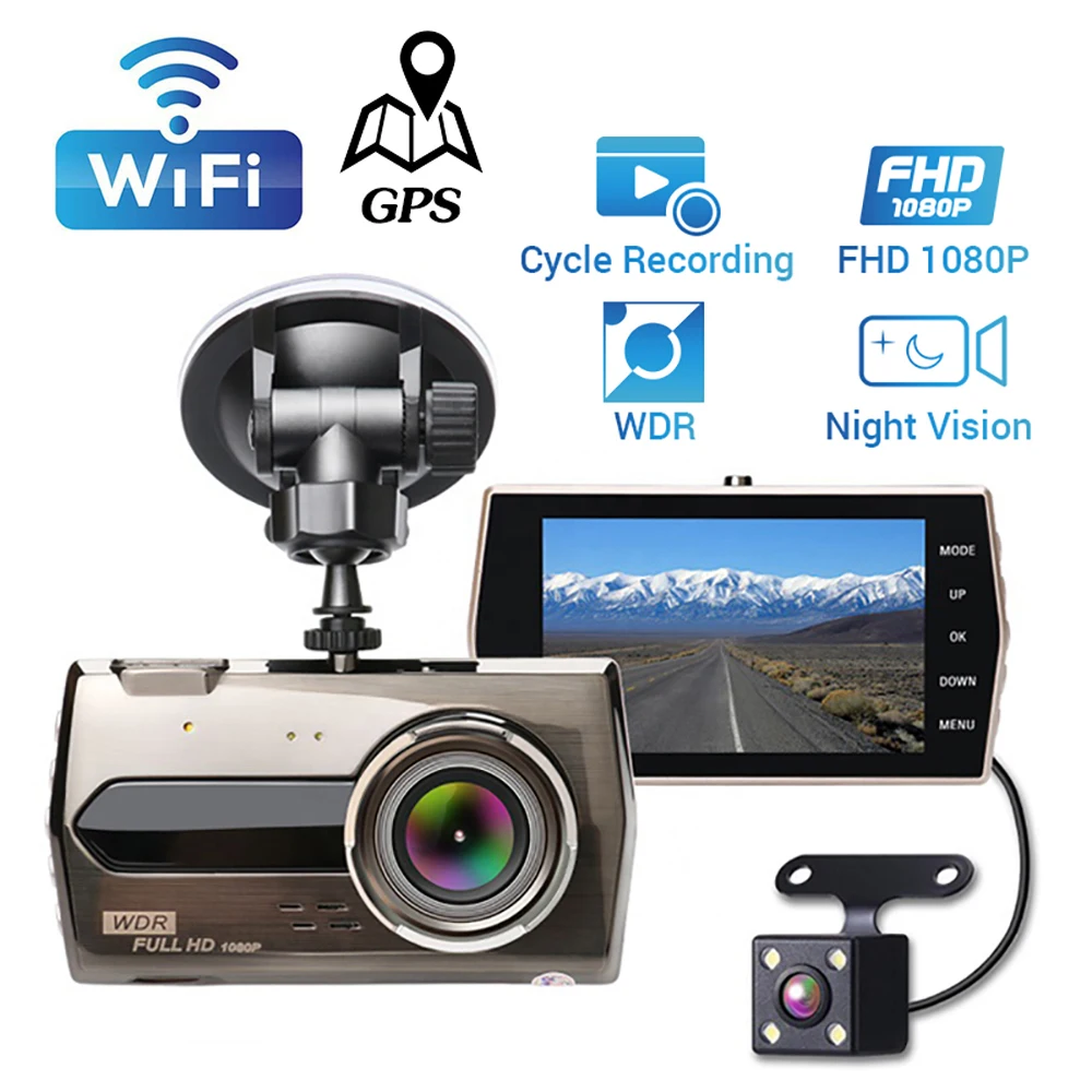 

Car 4.0" Full HD 1080P WiFi Dash Cam Rear View Vehicle Video Recorder Parking Monitor Night Vision G-sensor Dash Camera GPS