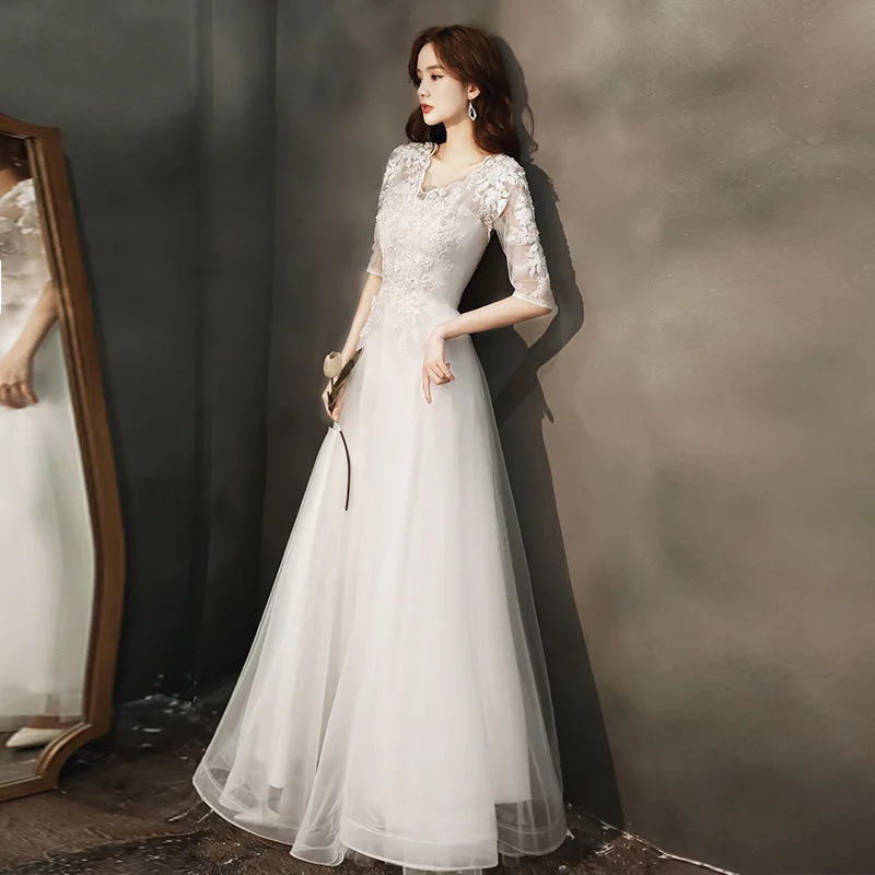 

Evening Dresses Women 2023 New Banquet Elegant Bridesmaid Dress White Celebrity Host Simple and Generous Dress