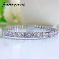 pansysen 100 925 sterling silver square cut emerald sapphite high carbon diamond birthstone bracelets for women fine jewelry