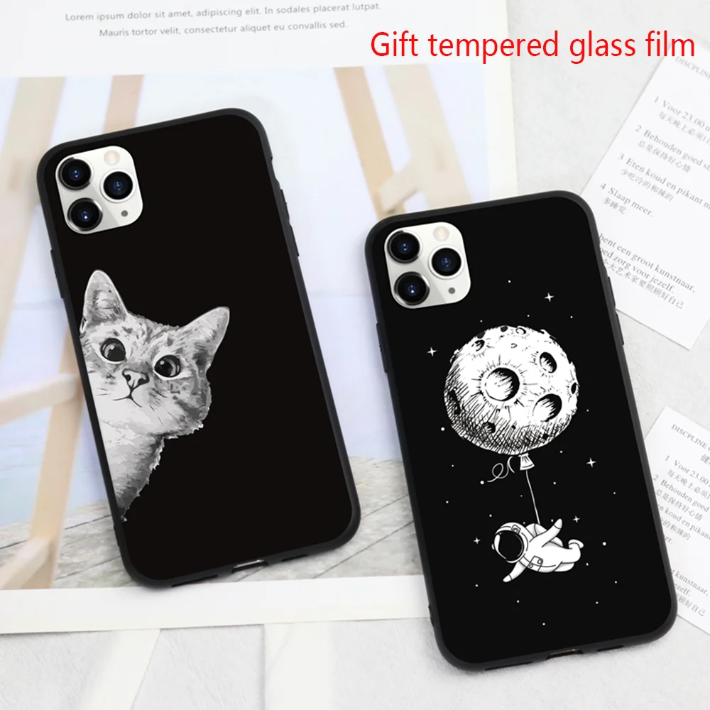 

Cute Kitten Matte TPU Drop Proof Phone Case For iPhone 14 Pro Max 14 Plus 13 Mini 12 11 XS XR 8 7 6S SE Send Tempered Glass Film