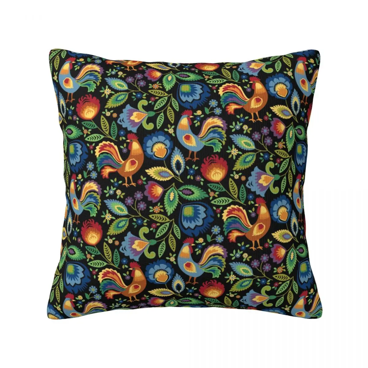 

Colorful Animal Pillow Case Polish Folk Roosters Decorative Polyester Pillowcase Bedroom Zipper Summer Cover