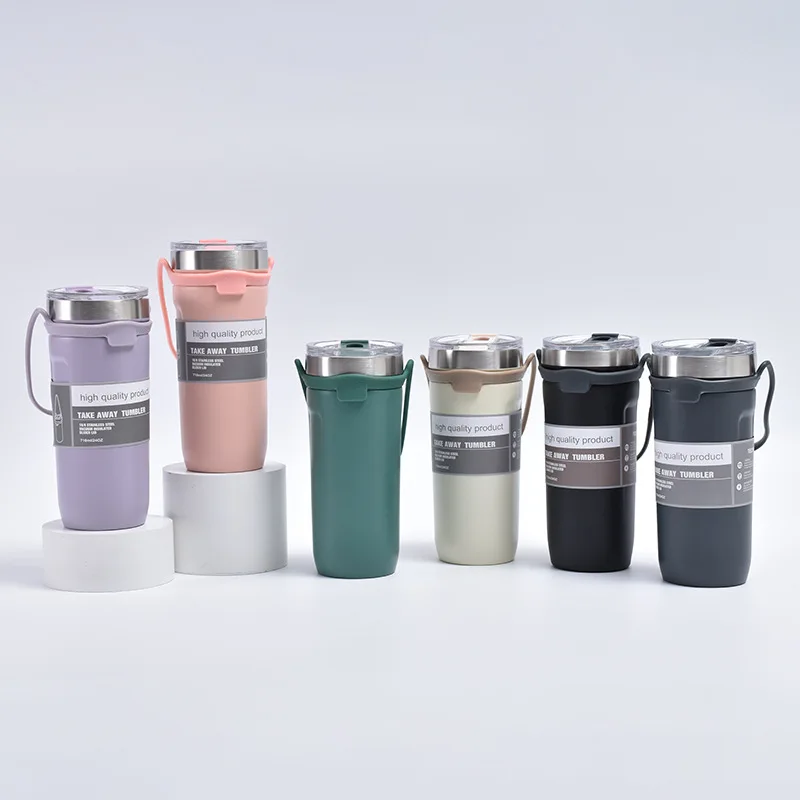 

304 Stainless Steel Vacuum Insulation Cup Creative Silicone Handle Portable Car Cup Large Capacity Cold Insulation Ice Cream Cup