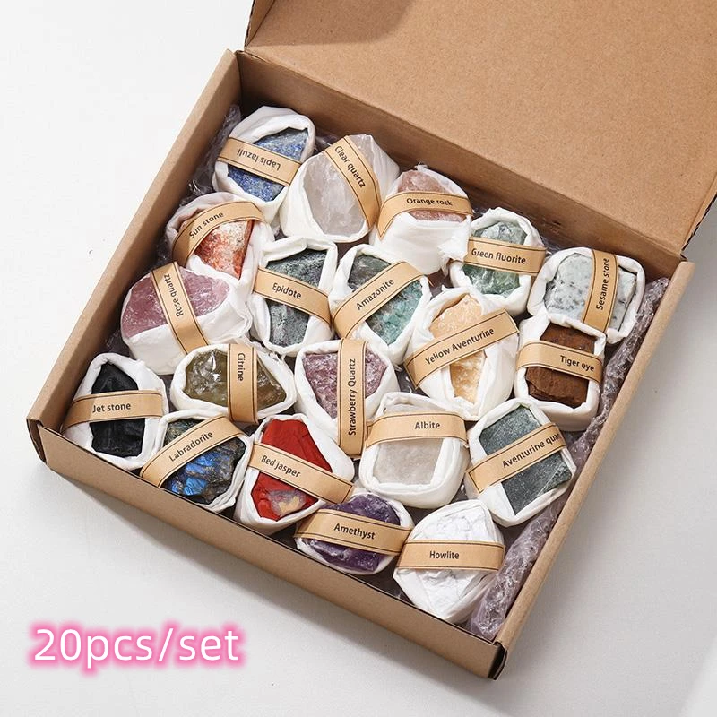 

20PCS/Box Crystal Raw Stone Gift Box Natural Amethyst Rose Quartz Healing Stone Energy Ore Children Kid's Popular Science Toys