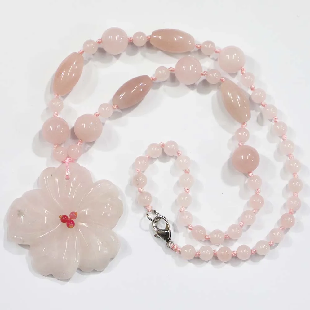 Natural  High Quality Magnolia Flower Knotted With Precious  Necklace Fashion Pendants Women Ethnic Beaded Sweater Chain Jewelr