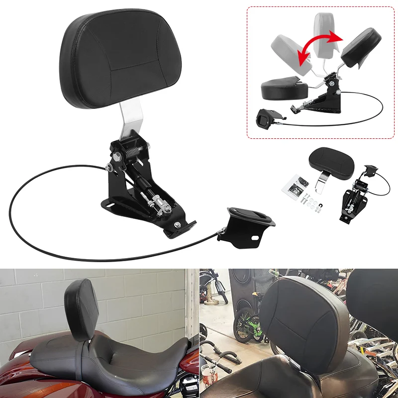 Chrome Motorcycle PU Leather Front Driver Rider Backrest For Harley Touring CVO Street Glide Road King Classic 2009-2023