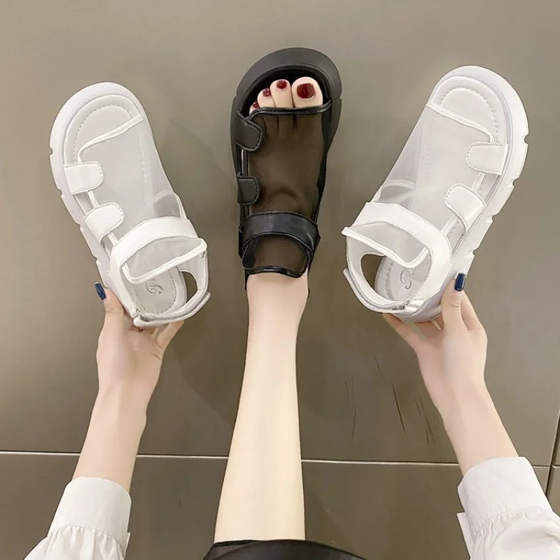 

Maogu Sandals Women Platform Mesh 2023 Summer New Fashion Thick-bottomed Breathable Mesh Roman Flat Sandal Footwear for Woman 41