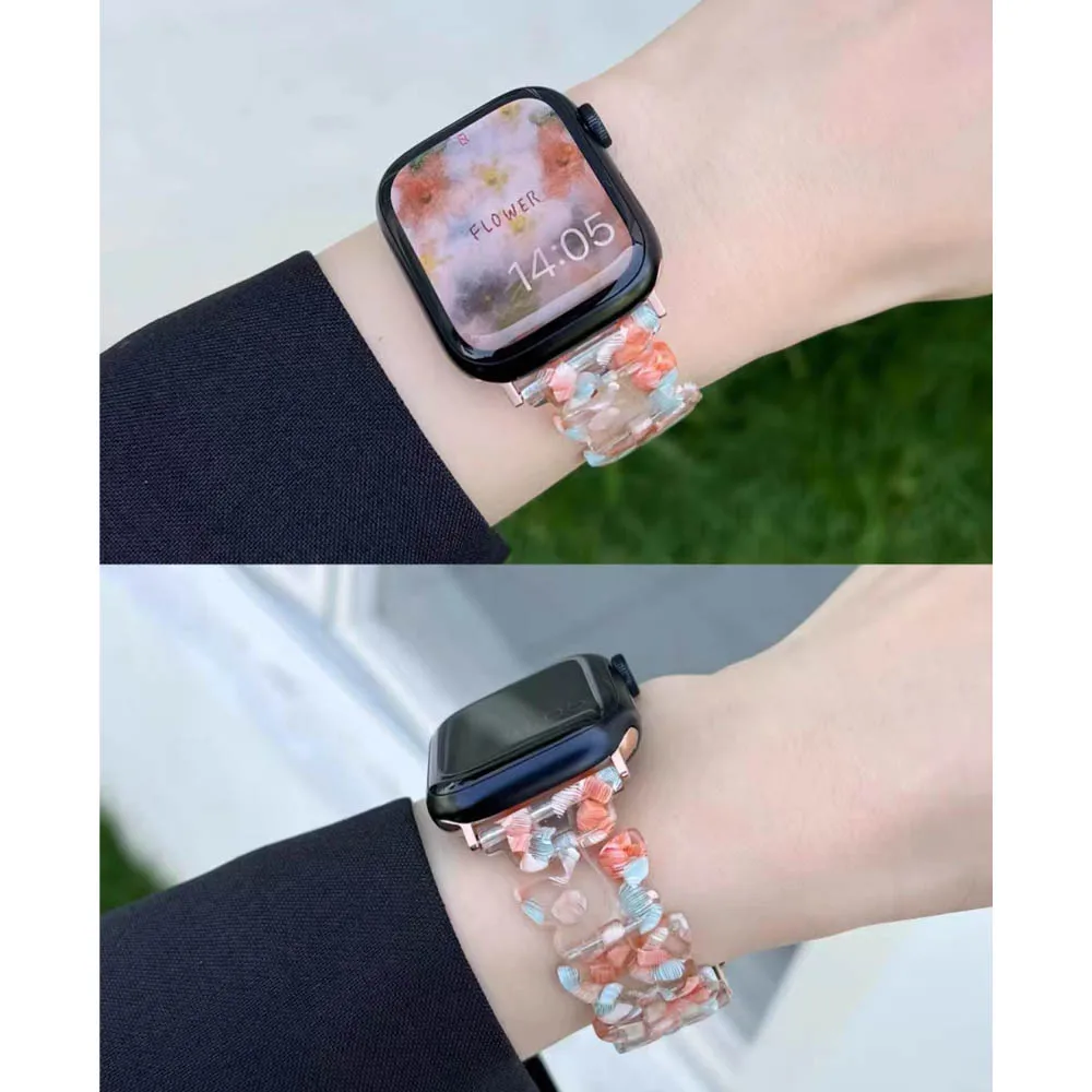 Luxury Womens Resin Strap For Apple Watch Series 6 5 38 40mm 44mm 42mm Girls Bracelet For iWatch SE 7 4 3 2 41mm 45mm Wristband