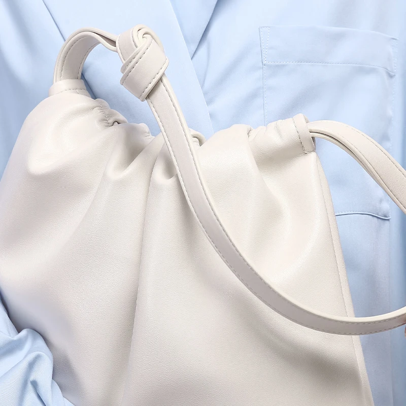 JONBAG White Large Capacity Soft Leather Crinkled One Shoulder Cloud Bag