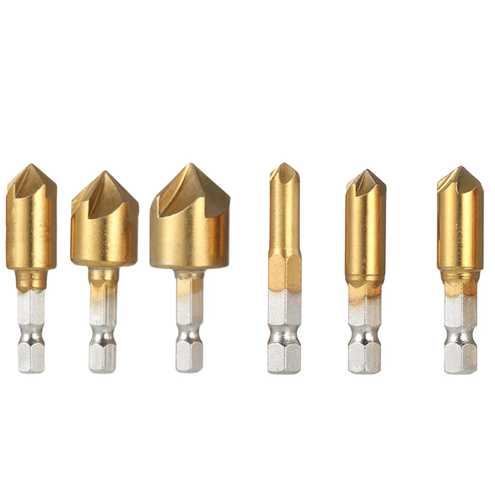 

Pack of 3 90 Degree Countersink Drill Bits Hex Shank Woodworking Drilling Hole Puncher 5 Flute Portable Milling 6-9mm