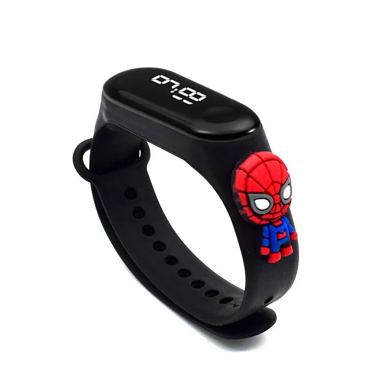 Marvel SpiderMan Batman Iron Man Action Figure Toys Baby Boys And Girls Waterproof Touch Watch Children Anime Led Sports Watch