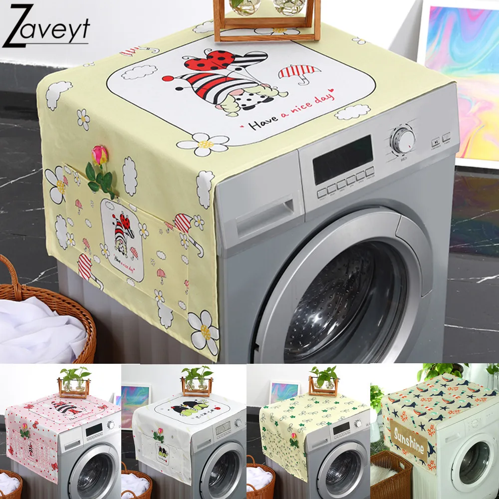 

2023 World Bee Day Gnome Cartoon Washing Machine Cover Flower Bowknot Dwarf Linen Oven Microwave Cover Refriger Dust Cover Cloth