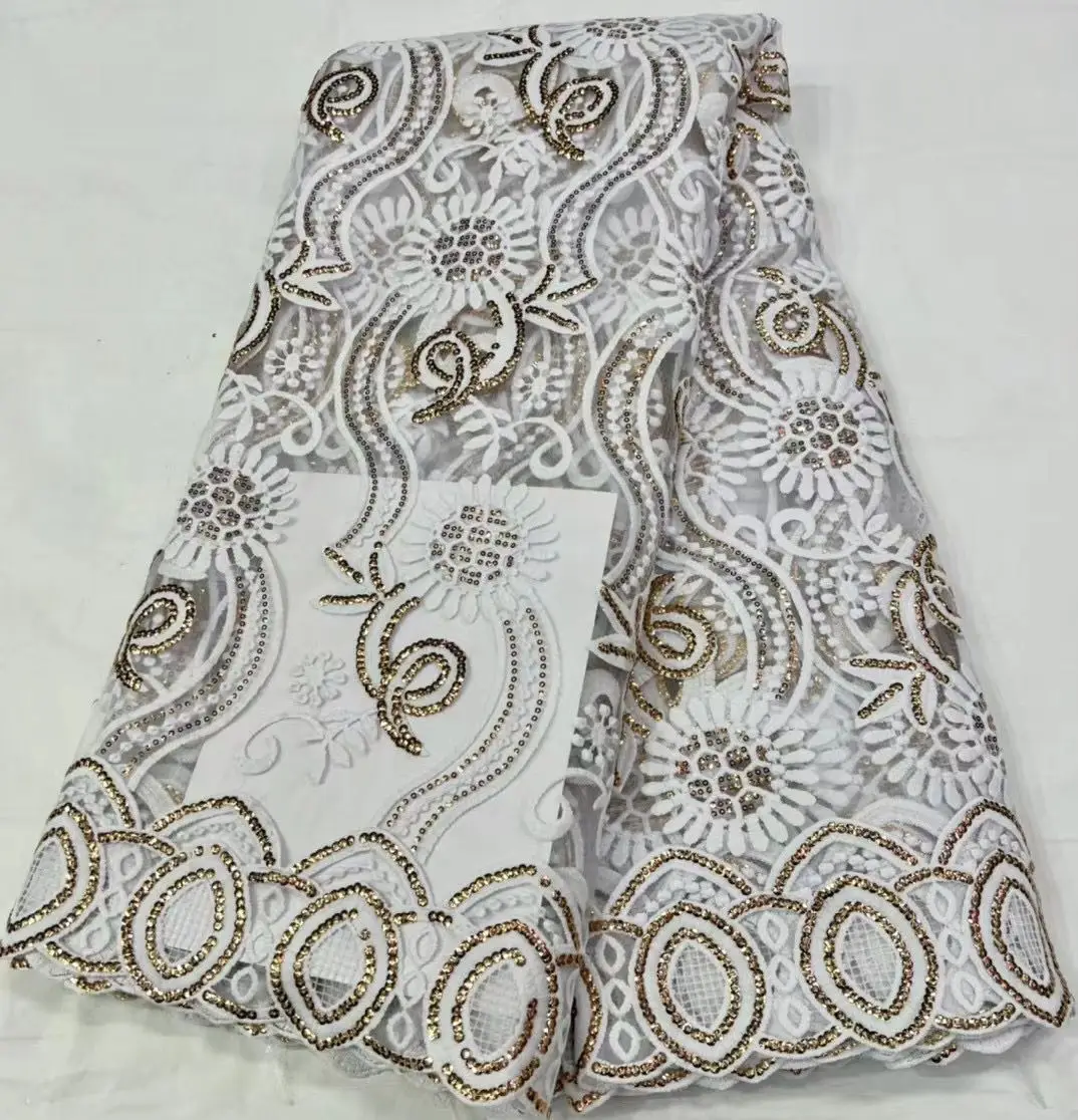 

Новейшая африканская кружевная ткань с блестками, 5 ярдов, французское Сетчатое кружево, материал с вышивкой, тюль, сетчатая ткань, африканская ткань, DN93