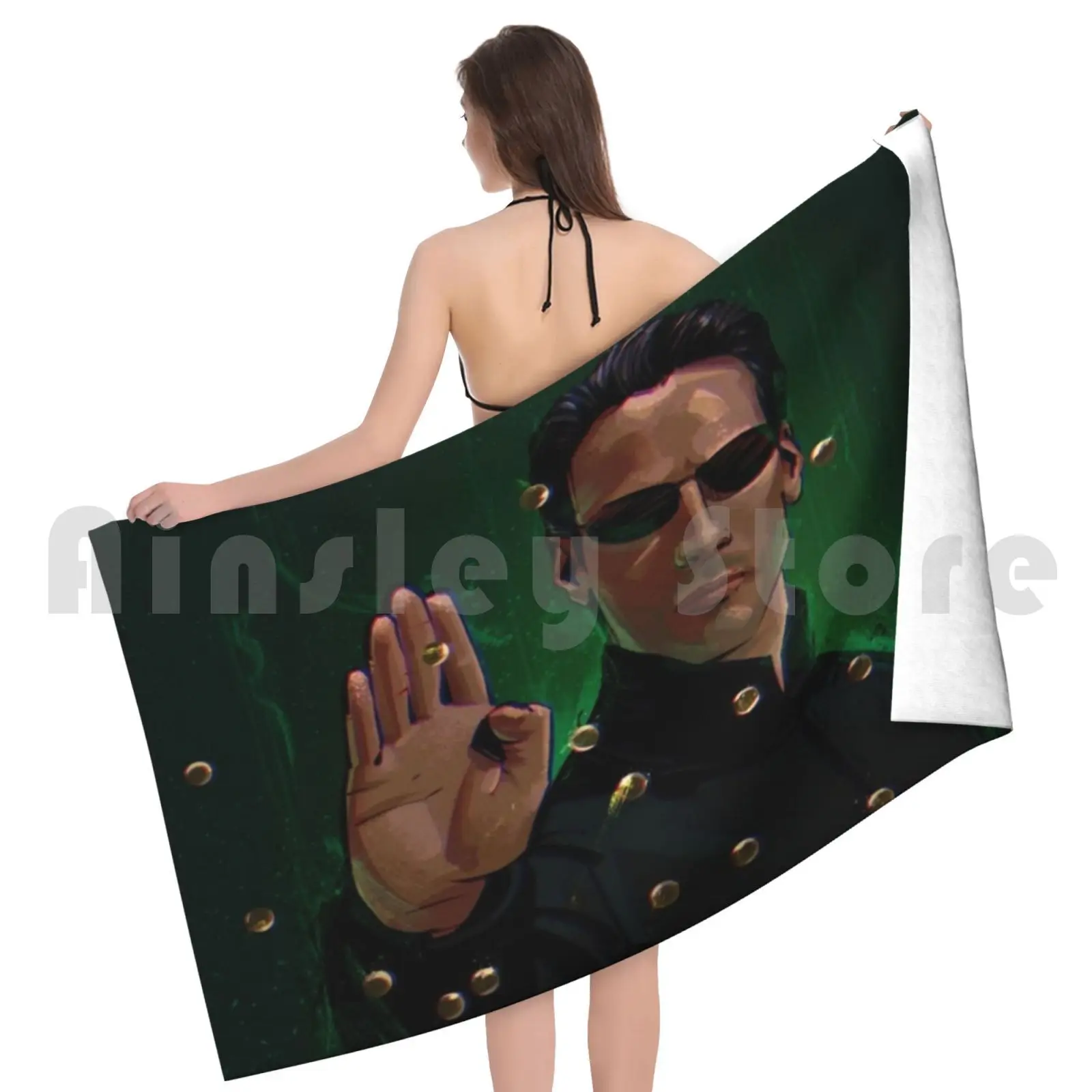 Фото Полотенце Matrix на заказ, банное полотенце Matrix The Matrix Neo Movie Morpheus Keanu Reeves Code Cool Red Pill №5