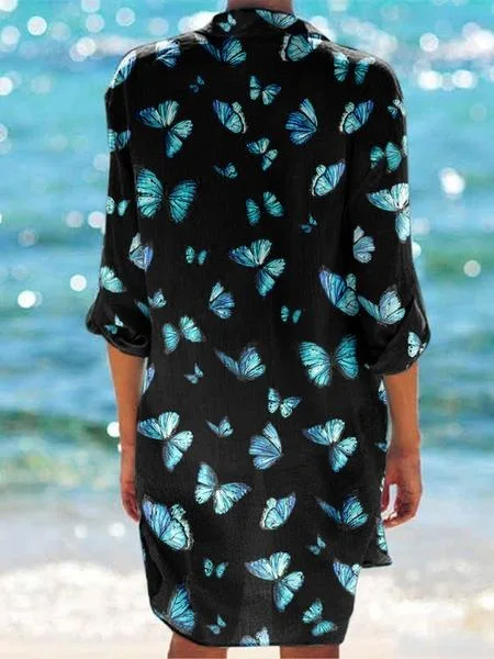 

Concealed Button Beach Summer Blouse Bikini Jacket Women Shirt Swimsuit Cardigan Underwater Animal Print Holiday Beach Blouse