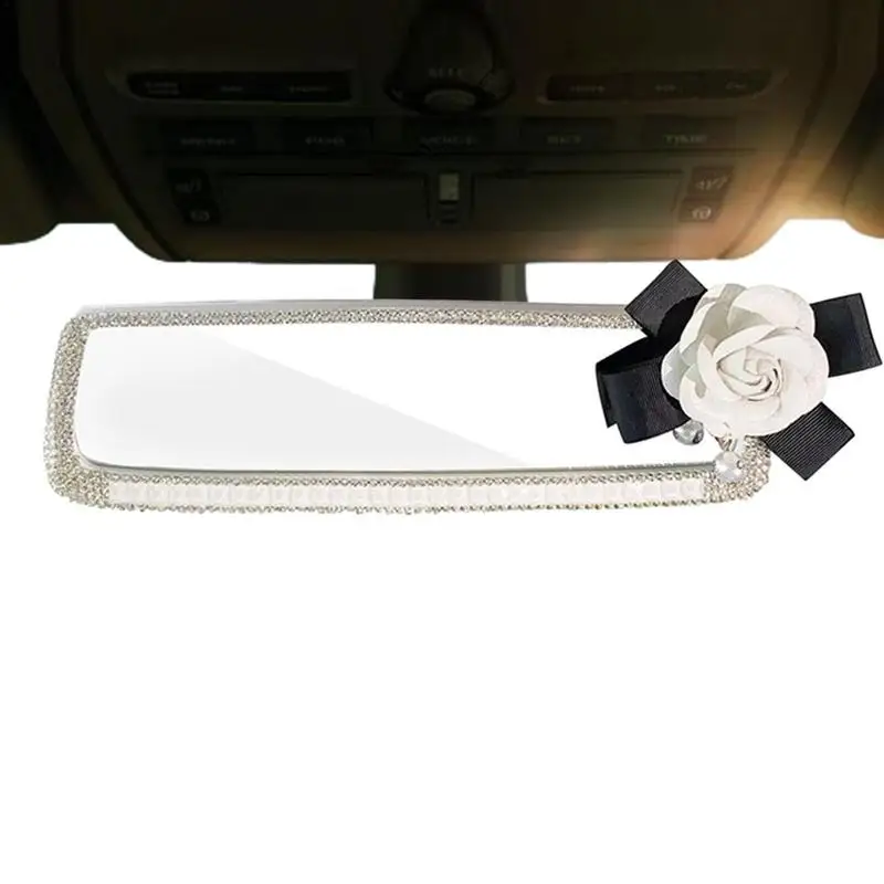 Купи Bling Rear View Mirror Camellia Car Interior Accessories With Rhinestones Auto Rearview Mirror Decoration For Women Ladies Girls за 508 рублей в магазине AliExpress