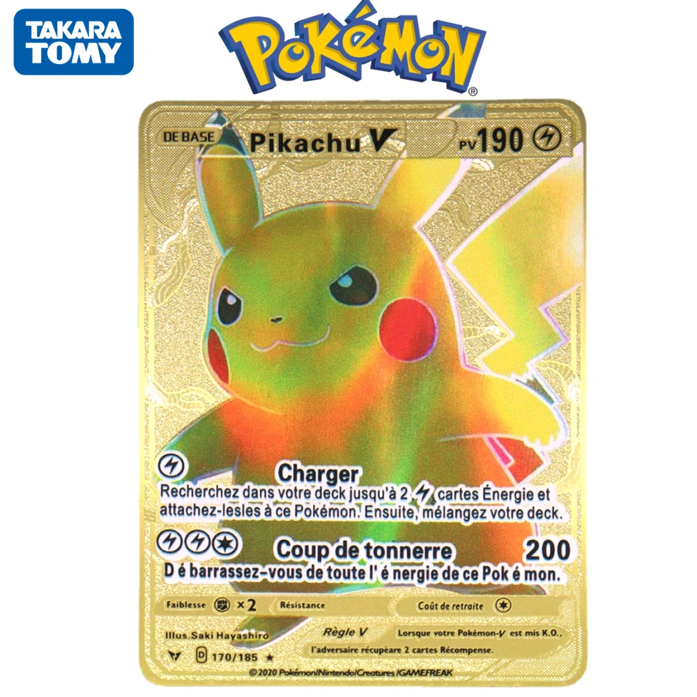 

Французские Покемон золотые металлические карты блестящие Mewtwo Charizard Pikachu Vmax GX железные карты металлические Аниме игра коллекция детские иг...
