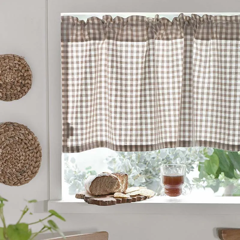 

Yaapeet Elegant Short Curtains Country Buffalo Plaid Gingham Checkered Premium Linen Cotton Blend Kitchen Curtain Valance pc