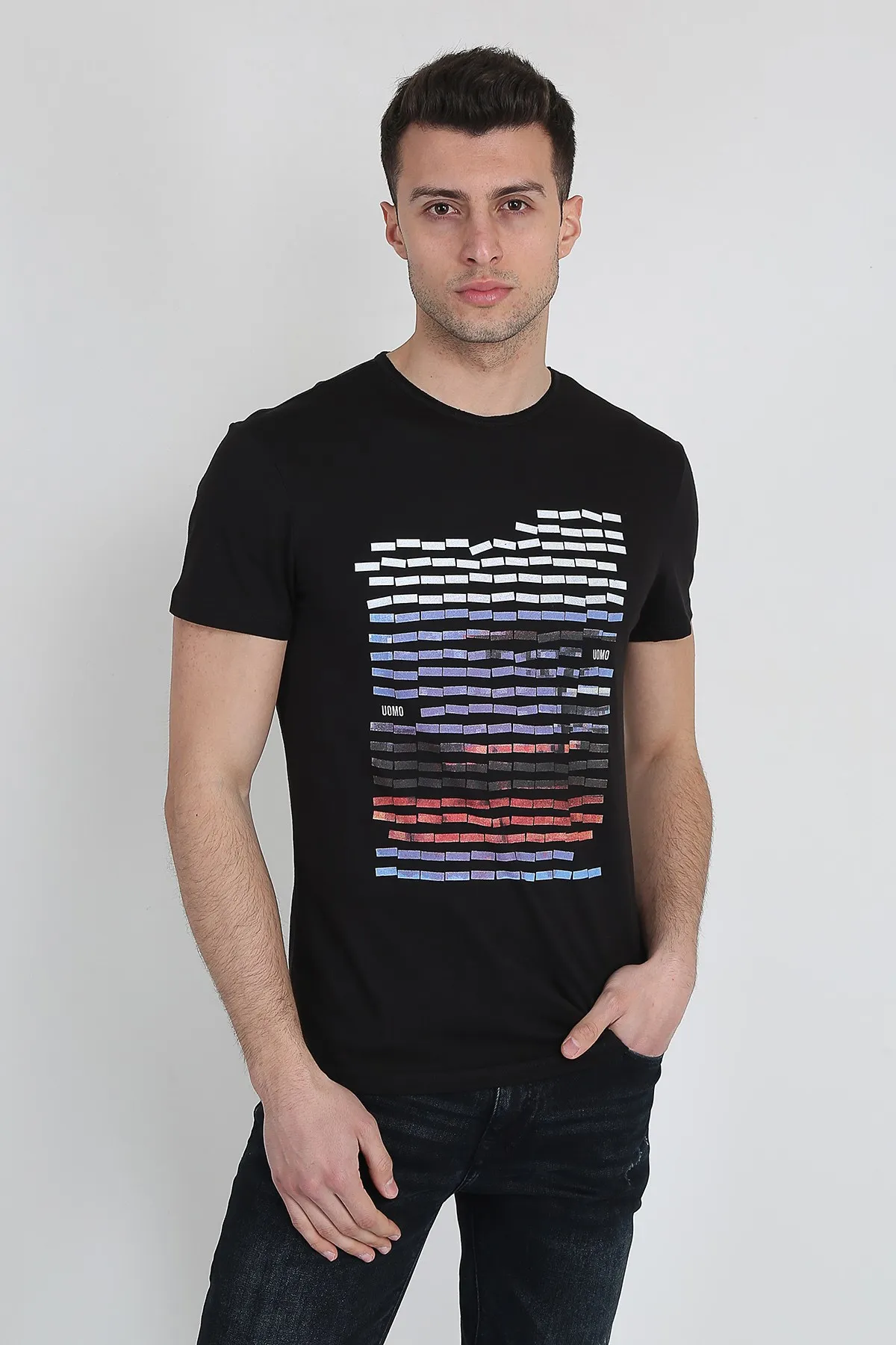

Men's Cycling Neck Printed T-Shirt 21Y-3400746-1 Black