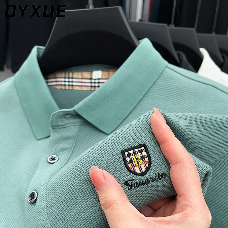 

DYXUE Autumn 100% Cotton Lapel POLO Shirt 2023 High-end Embroidery Shield Design Comfortable Men's Long-sleeved Top M-4XL