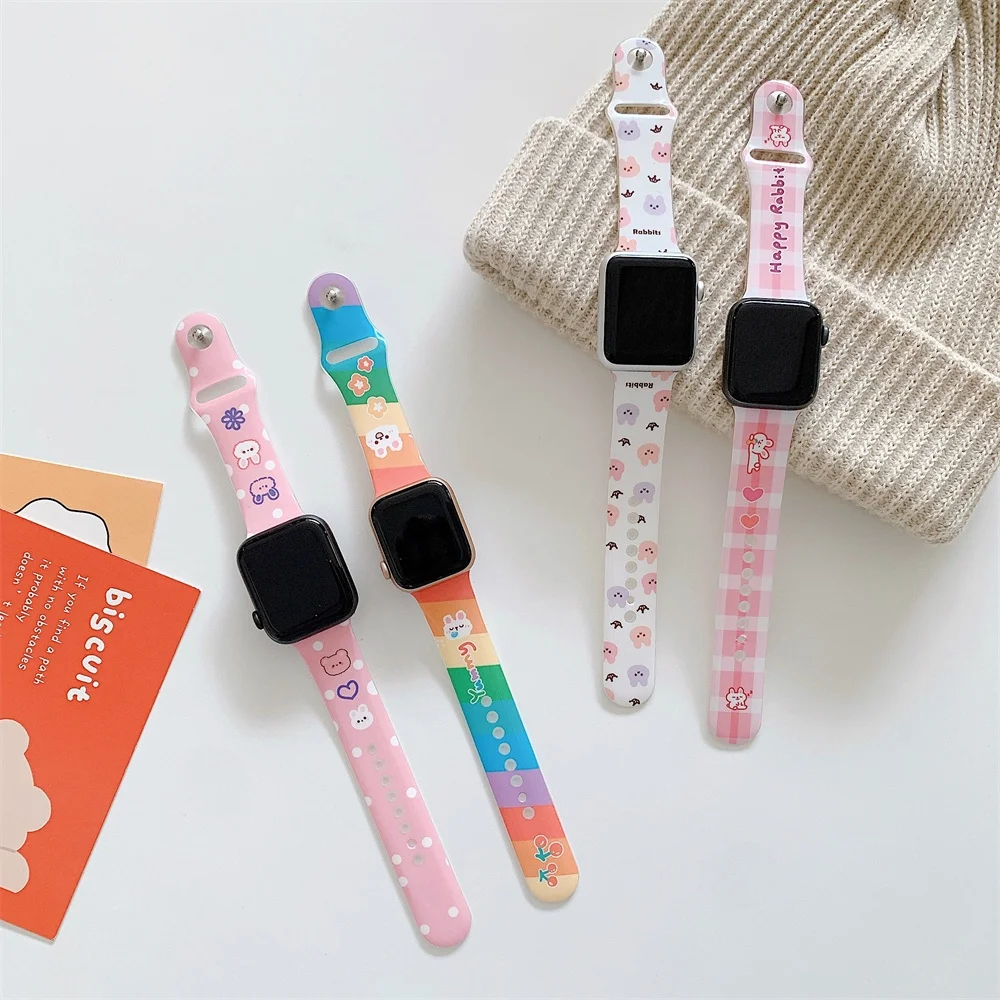 

Cute Rabbit Bear Color Printing IMD band for Apple Watch Serie Ultra/8/7/6/SE/5 for Iwatch 49mm 41mm 45mm Nail Buckle Bracelet