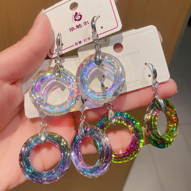 Подвески модные красочные Кристальные круглые Висячие серьги для женщин