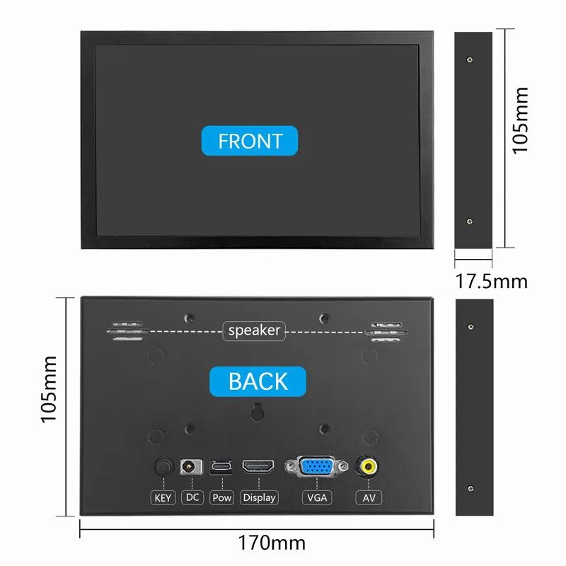 7-дюймовый ЖК-экран 1024*600 с VGA/AV/HDMI видеовходом для CCTV монитора безопасности DVD Raspberry