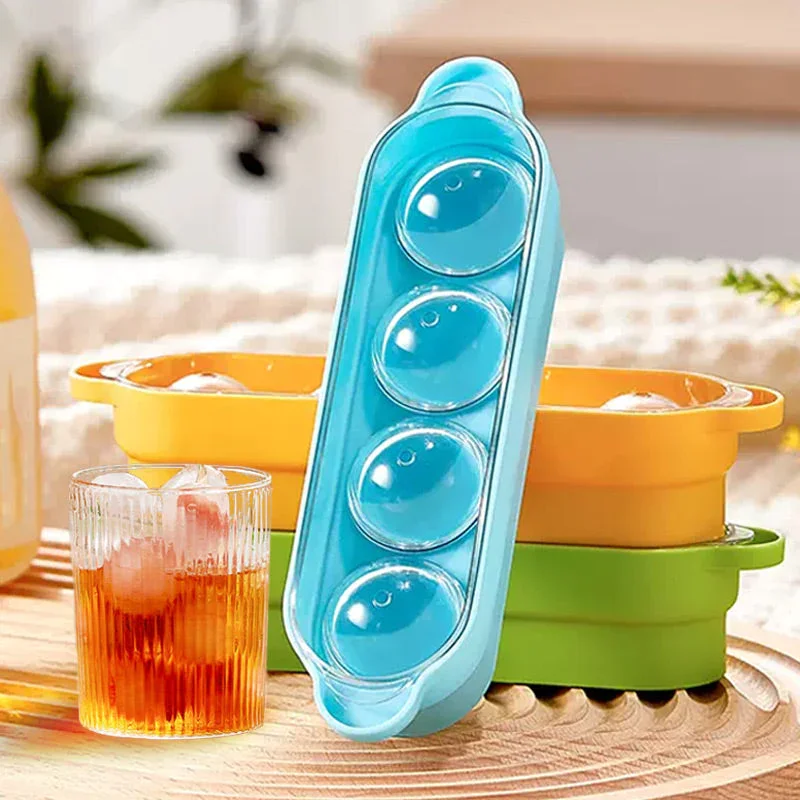 

4-Grid Ice Ball Maker Food-grade Household Ice-making Mold Whiskey Ice Hockey Mold With Lid silicone Round Ice Ball maker