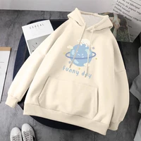 women autumn winter loose casual pullovers student fashion leisure outwears cute cartoon printed fleece thick hooded sweatshirts