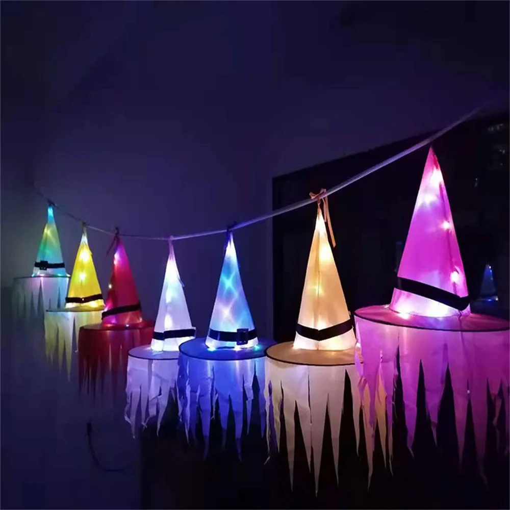 

Led Halloween Decoration Outdoor Flashing Light Hanging Witch Hat Festival Dress Up Glowing For Home Decoration Party Supplies