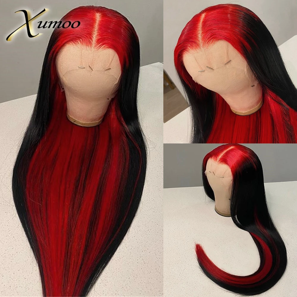 Xumoo Ombre Red Color 13*4 Lace Front Wigs Peruvian Remy Straight Human Hair Glueless Wigs For Women with Baby Hair Pre Plucked
