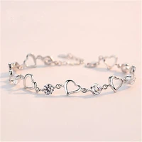 korean fashion crystal hollow heart bracelets chain link charms bracelet for women silver color womens jewellery gifts