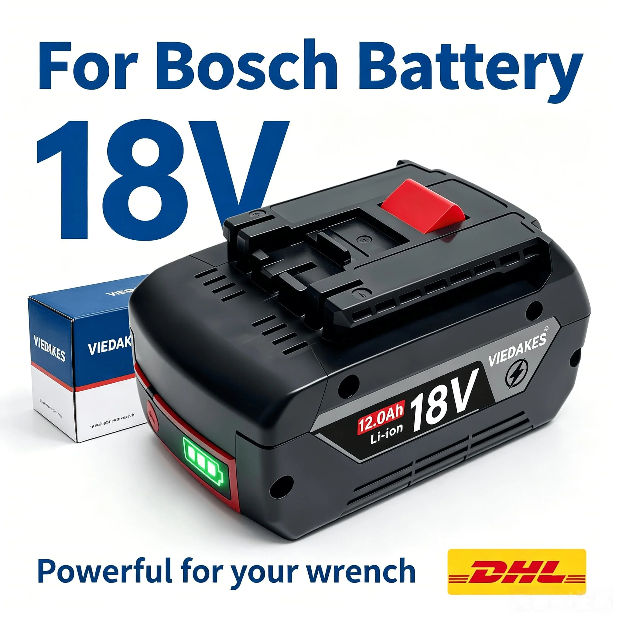 Фото  Подходит для аккумулятора Bosch 18V 12Ah, совместим с GBA18V4.0, GBA18V5.0, GSR18V-55, GSB18V. №1