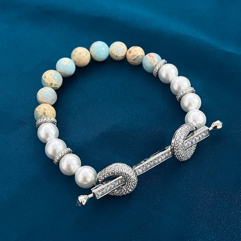 Trandy разноцветный браслет для женщин жемчуг/бирюзовый/натуральный камень