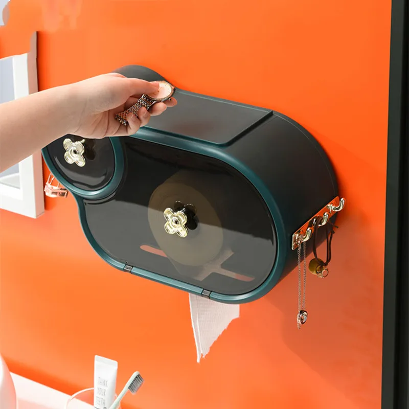 

Wall Mounted Storage Box Wall Mounted Toilet Waterproof Punch-Free Toilet Paper Box Toilet Paper Rack